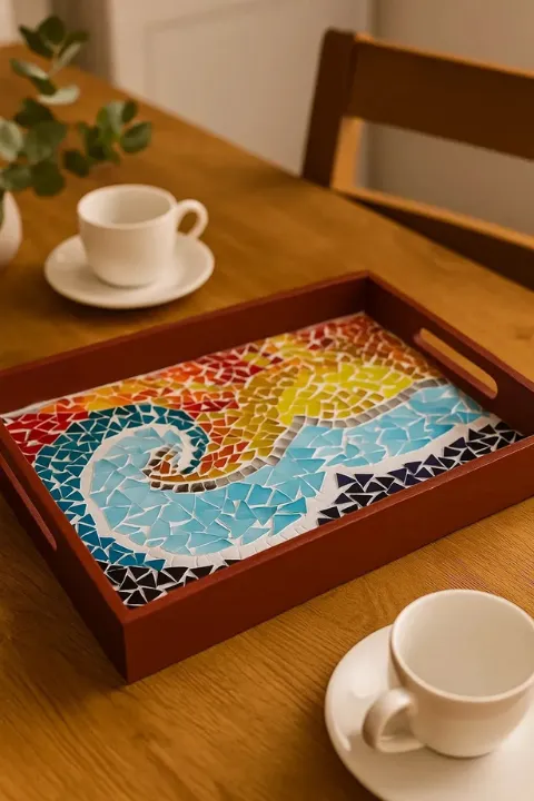 Taller Mosaico Bandeja de Madera