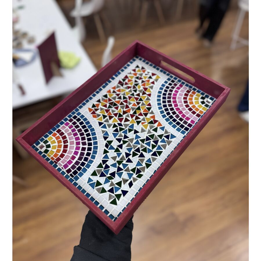 Taller Mosaico Bandeja de Madera